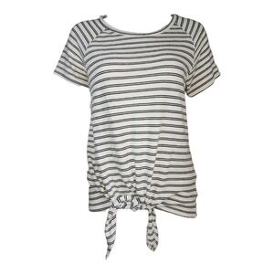 Alya Francescas Top L Large Black White Striped Tie Front Nautical Euro Summer